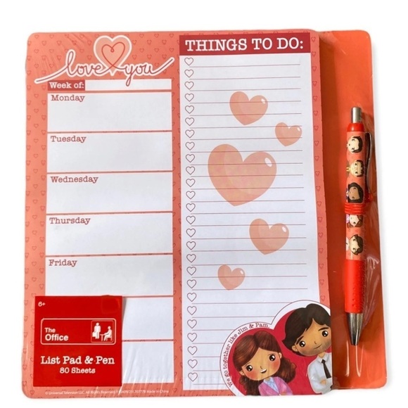 The Office List Pad and Pen Set Jim & Pam Writing Note Pad 80 Sheets NEW - Picture 1 of 7